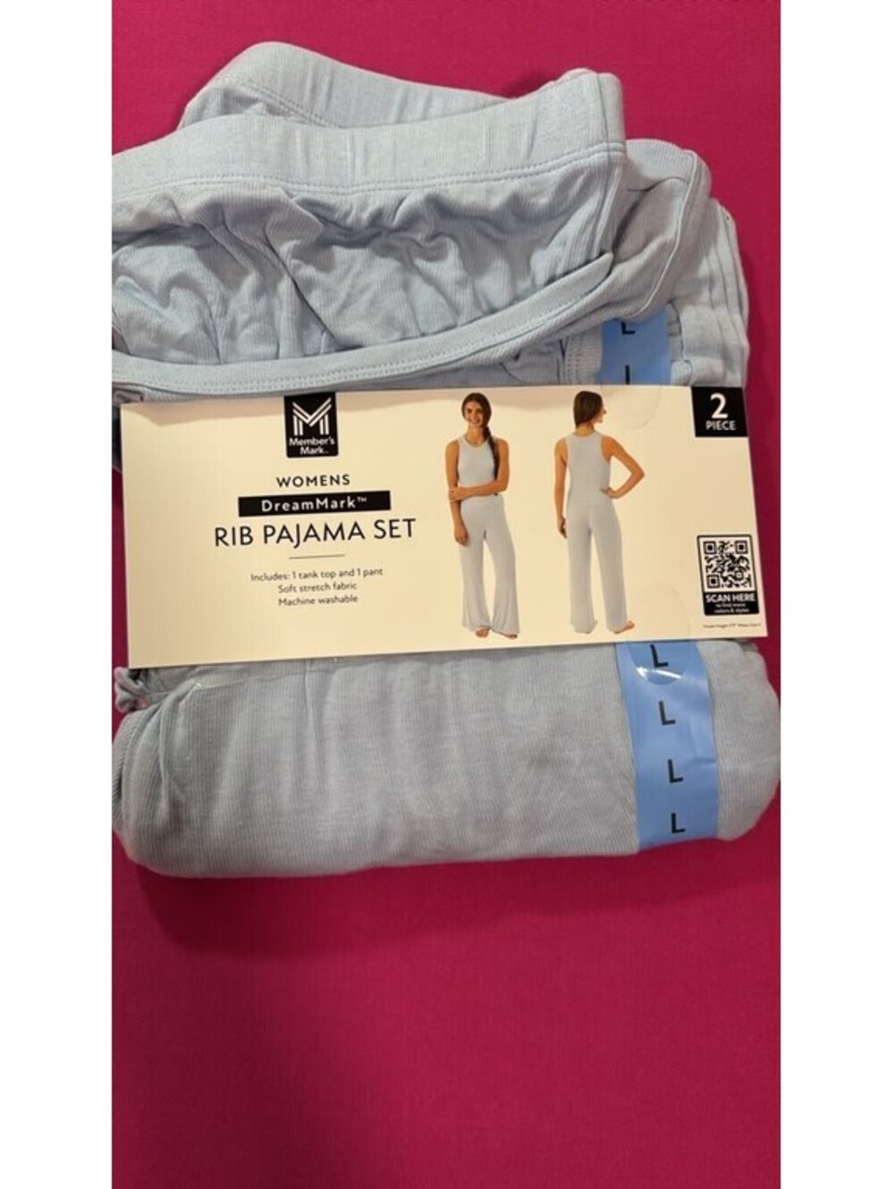 Member’s Mark Women’s DreamMark Rib Pajama Set Light Blue Size L New